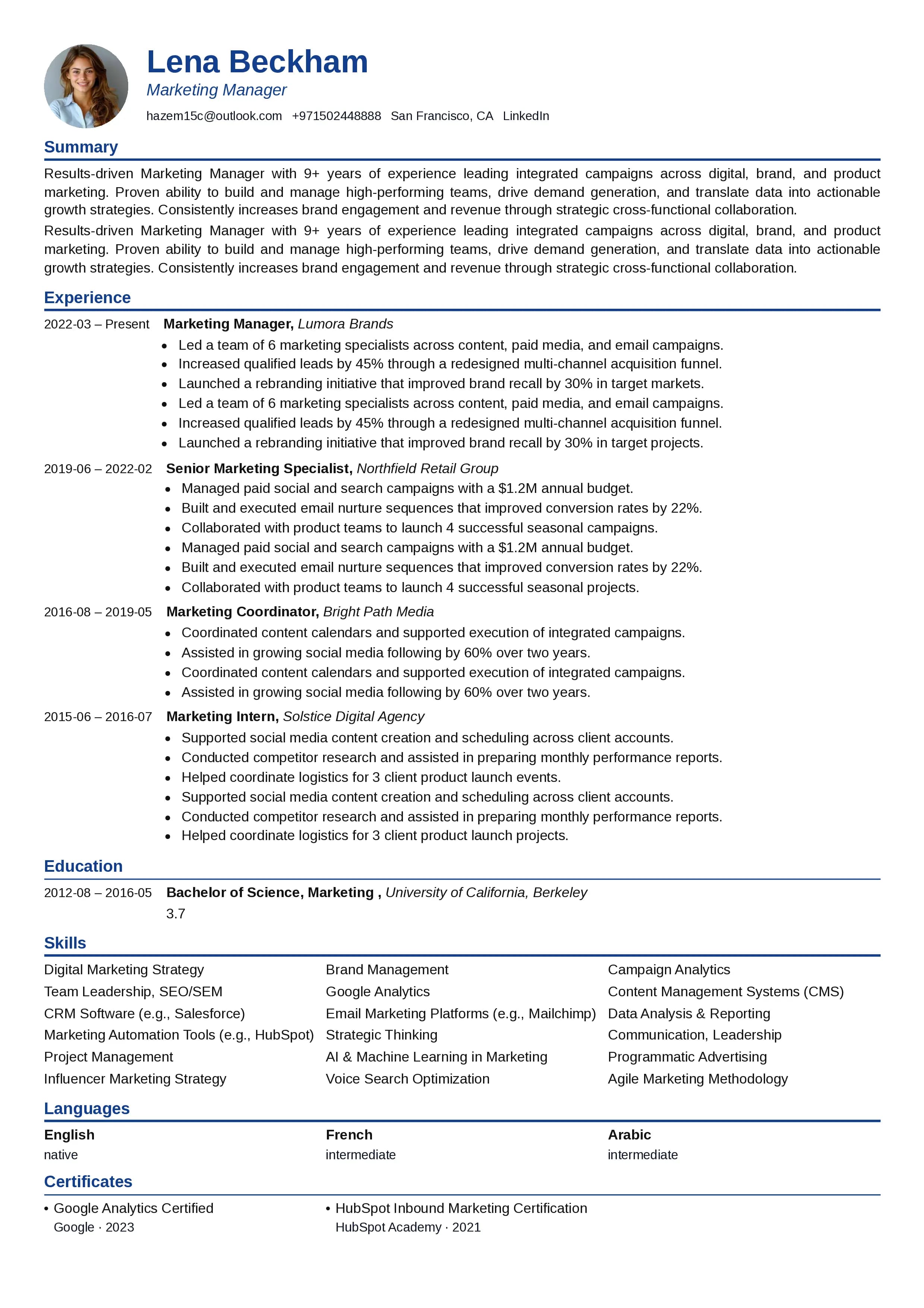 Len Line Resume Template